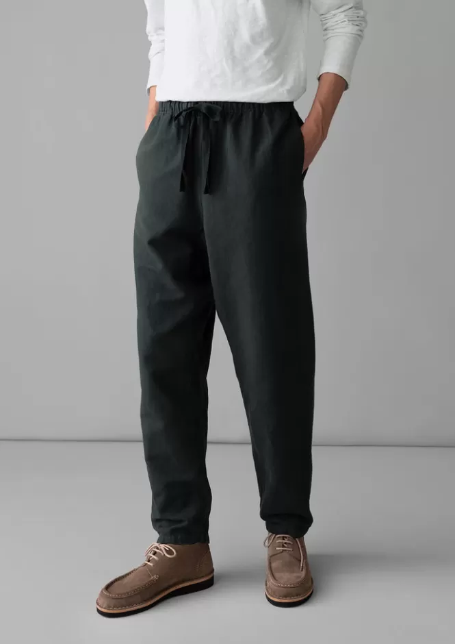 Alfie - Pantaloni Uomo in Lino Tinto a Pigmento con Motivo Spina di Pesce | Vestibilità Classica e Tessuto Naturale