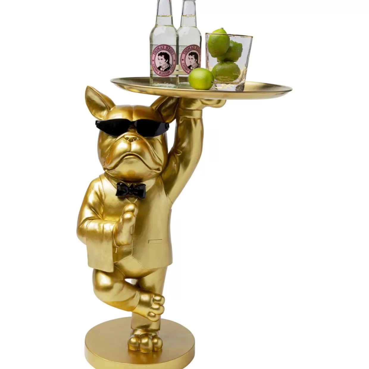 KARE Tavolino Decorativo Bulldog con Vassoio in Oro - Design Originale 34x55 cm per Soggiorno Moderno
