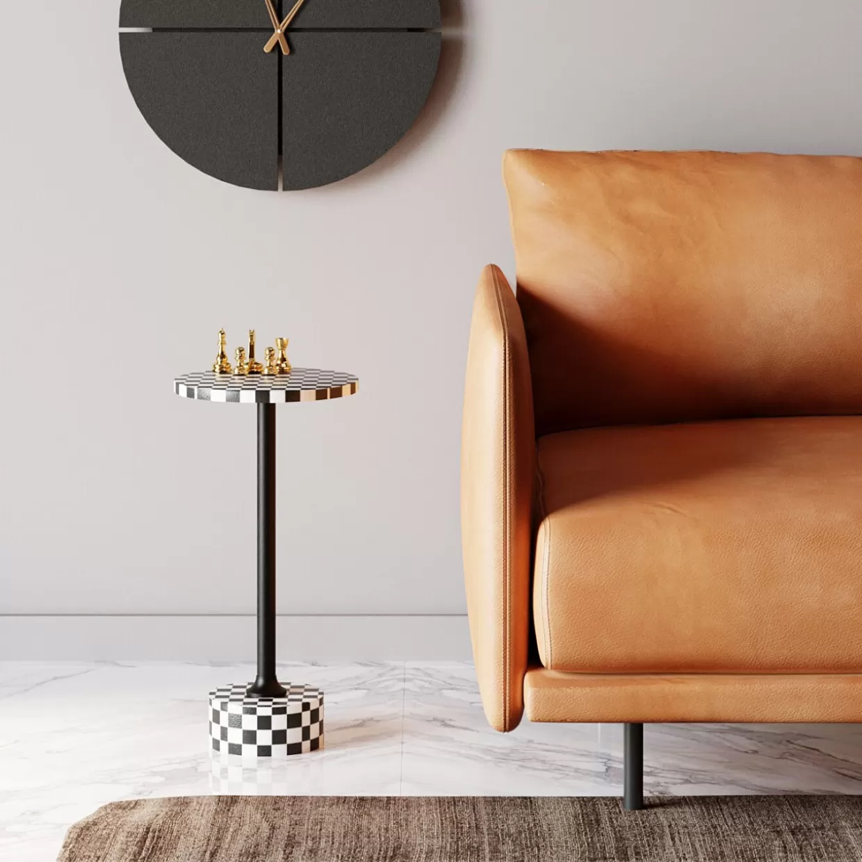 Tavolino da Salotto Domero Scacchi Bianco e Nero - Design Elegante KARE, Diametro 25 cm