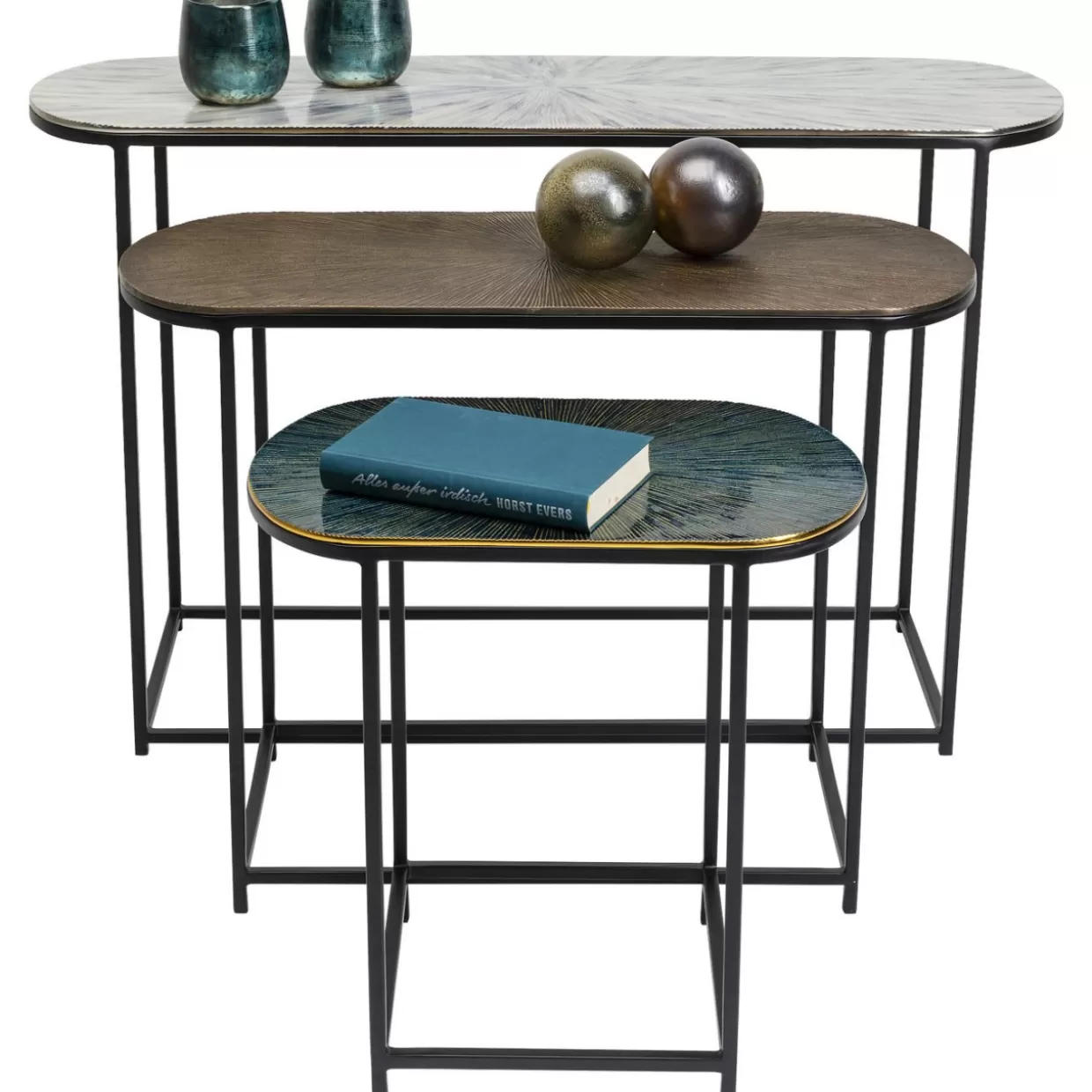 KARE Design - Tavolini Ovali Ray, Set da 3 con Linee Moderne per Soggiorno Contemporaneo