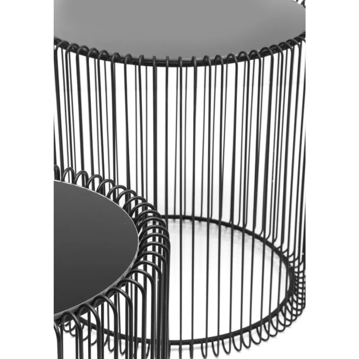 KARE Design - Coppia Tavolini Moderni in Filo Metallico Nero, Diametro 44 cm - Tavolini Laterali Reticolari per Soggiorno