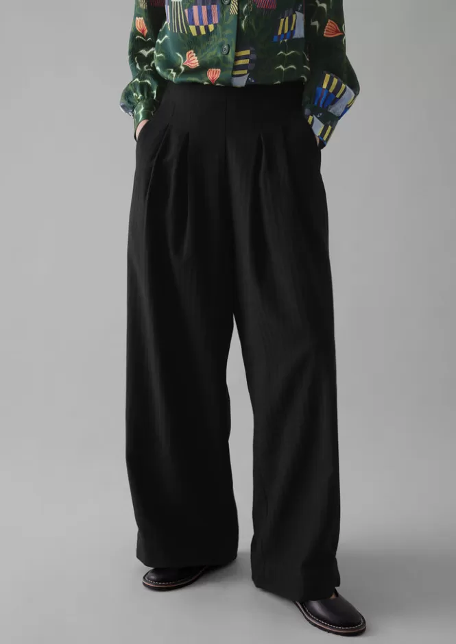 Pantaloni Donna Corinne in Misto Lana e Cotone - Modello Spina di Pesce con Taglio A Campana, Comodi ed Eleganti per Tutto il Giorno