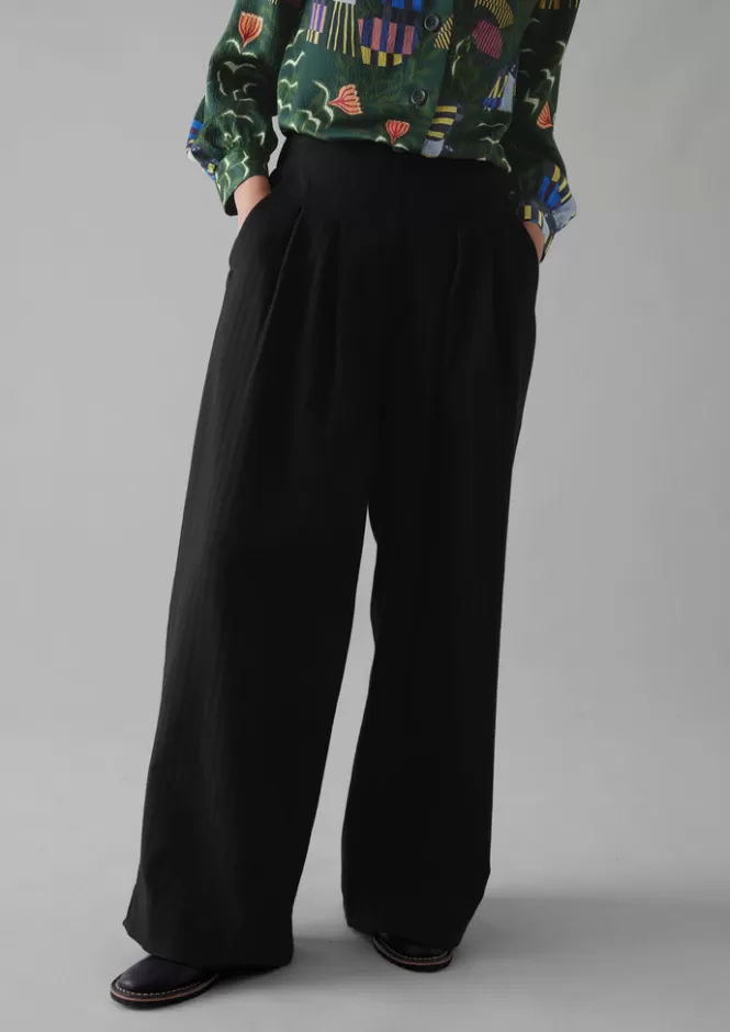 Pantaloni Donna Corinne in Misto Lana e Cotone - Modello Spina di Pesce con Taglio A Campana, Comodi ed Eleganti per Tutto il Giorno