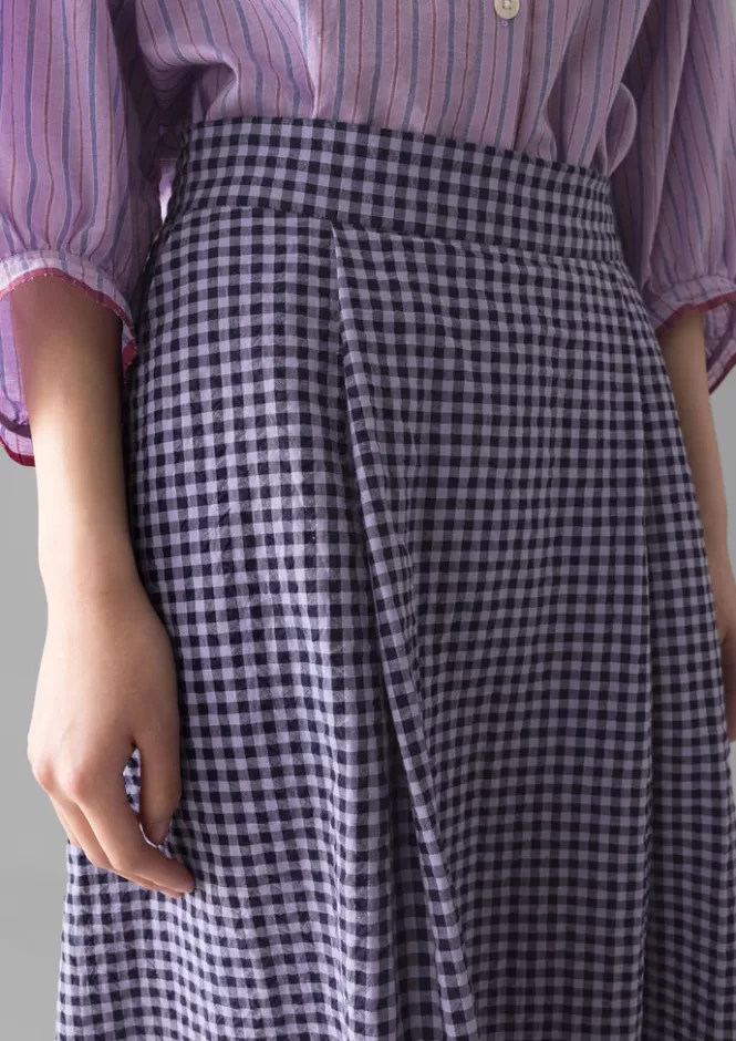 Gonna Estiva in Cotone con Quadretti e Tessuto Seersucker - Design A-Line Leggero e Traspirante per Donna da Outlet Moda