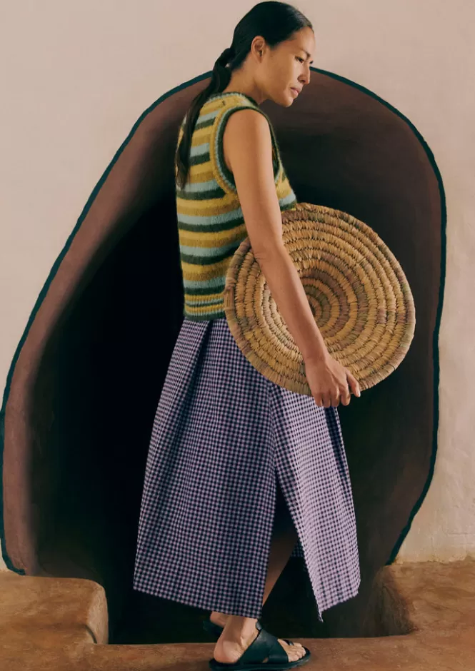 Gonna Estiva in Cotone con Quadretti e Tessuto Seersucker - Design A-Line Leggero e Traspirante per Donna da Outlet Moda