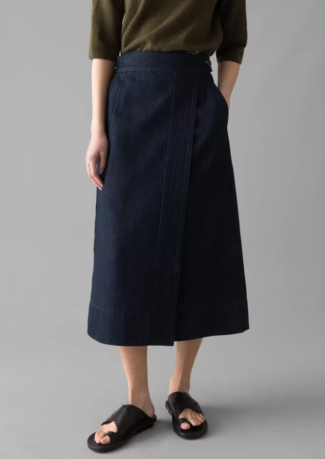 Gonna avvolgente donna in denim eco-chic - Cotone canapato con chiusura a fascia - Stile casual primavera-estate