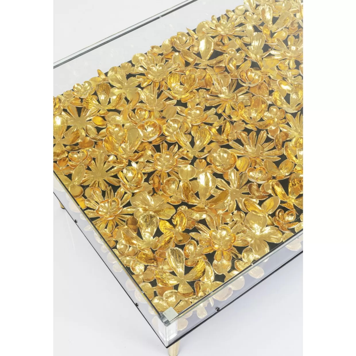 Tavolino da caffè KARE con fiori dorati - Design elegante per salotto 120x60 cm
