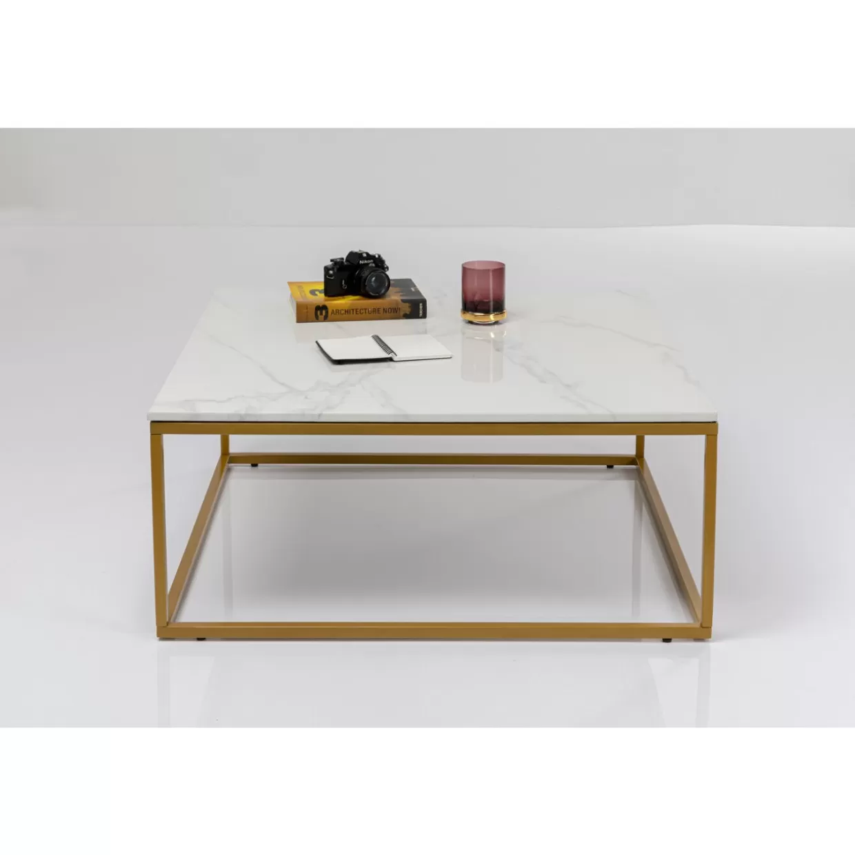 Tavolino da Salotto KARE Design in Stile Key West - Finitura Oro Satinato, Dimensioni 90x90 cm per Arredamento Moderno 

（，，