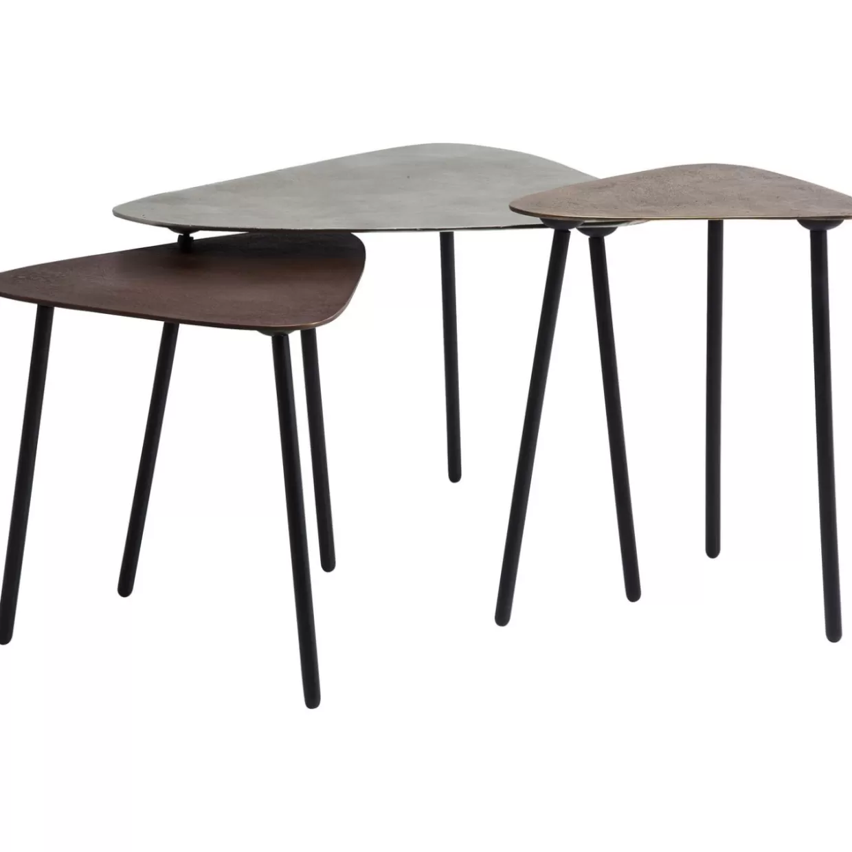 Trio di tavolini industriali con struttura triangolare - KARE Design per soggiorni vintage

Set esclusivo da 3 tavolini da caffè in stile loft retrò - Design triangolare industriale KARE

Tavolini KARE Design con effetto vissuto - Triangolo metallico per arredamento elegante (Set 3 pezzi)

Tavolini da salotto con dettagli triangolari industriali - KARE Vintage Collection (Confezione tripla)
