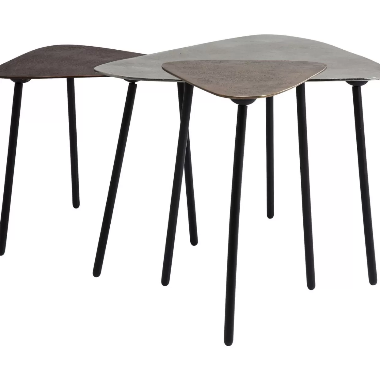 Trio di tavolini industriali con struttura triangolare - KARE Design per soggiorni vintage

Set esclusivo da 3 tavolini da caffè in stile loft retrò - Design triangolare industriale KARE

Tavolini KARE Design con effetto vissuto - Triangolo metallico per arredamento elegante (Set 3 pezzi)

Tavolini da salotto con dettagli triangolari industriali - KARE Vintage Collection (Confezione tripla)