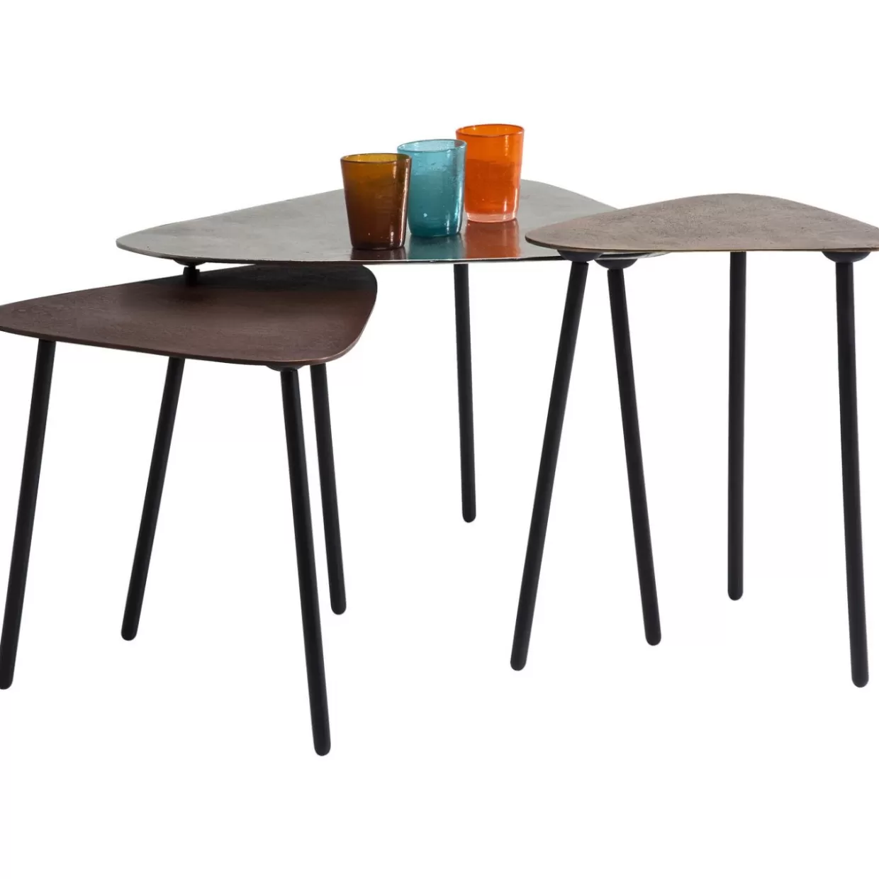 Trio di tavolini industriali con struttura triangolare - KARE Design per soggiorni vintage

Set esclusivo da 3 tavolini da caffè in stile loft retrò - Design triangolare industriale KARE

Tavolini KARE Design con effetto vissuto - Triangolo metallico per arredamento elegante (Set 3 pezzi)

Tavolini da salotto con dettagli triangolari industriali - KARE Vintage Collection (Confezione tripla)