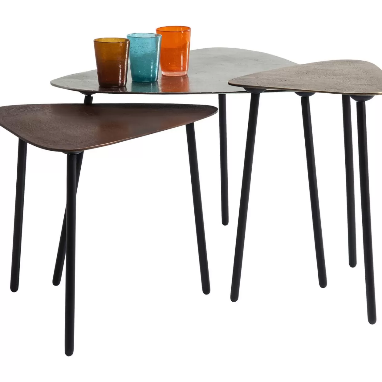 Trio di tavolini industriali con struttura triangolare - KARE Design per soggiorni vintage

Set esclusivo da 3 tavolini da caffè in stile loft retrò - Design triangolare industriale KARE

Tavolini KARE Design con effetto vissuto - Triangolo metallico per arredamento elegante (Set 3 pezzi)

Tavolini da salotto con dettagli triangolari industriali - KARE Vintage Collection (Confezione tripla)