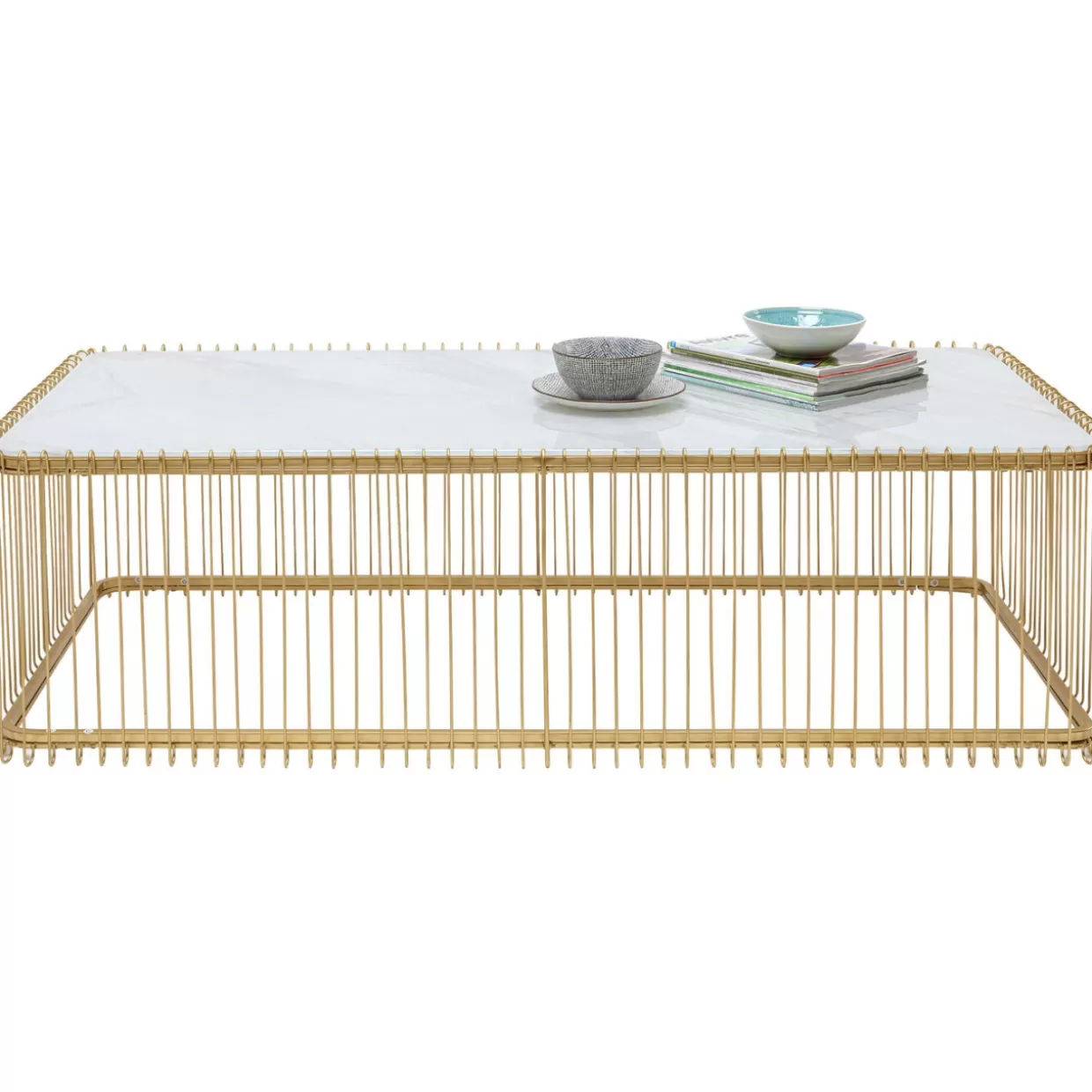 Tavolino Design KARE con Struttura Metallica e Vetro - Piano in Marmo Candido 145x70 cm per Soggiorno
