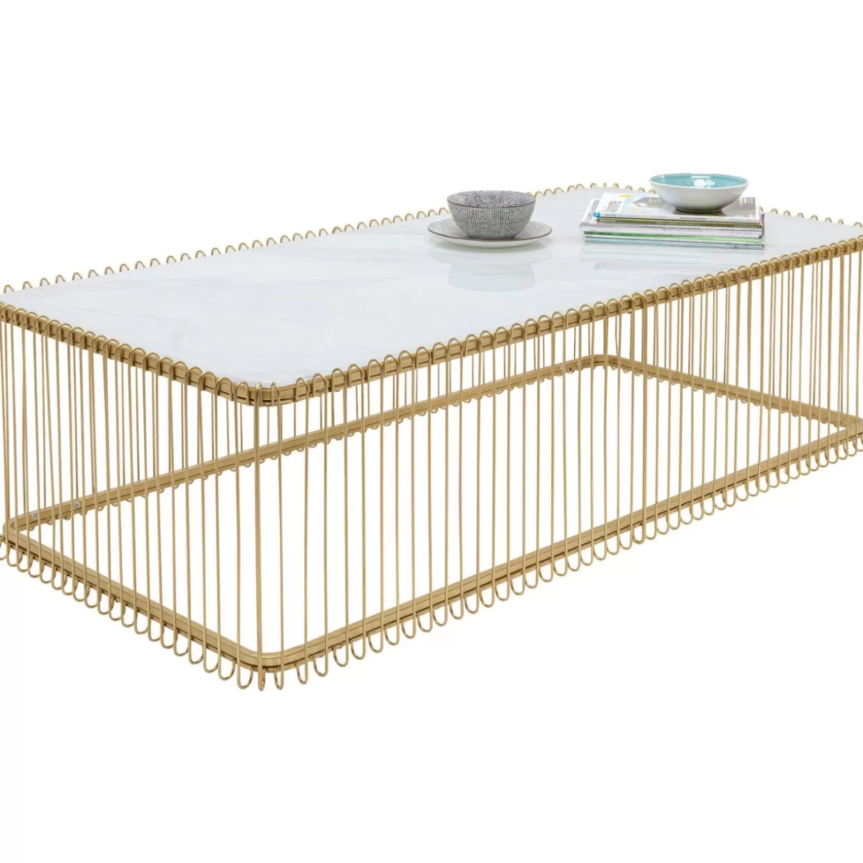 Tavolino Design KARE con Struttura Metallica e Vetro - Piano in Marmo Candido 145x70 cm per Soggiorno