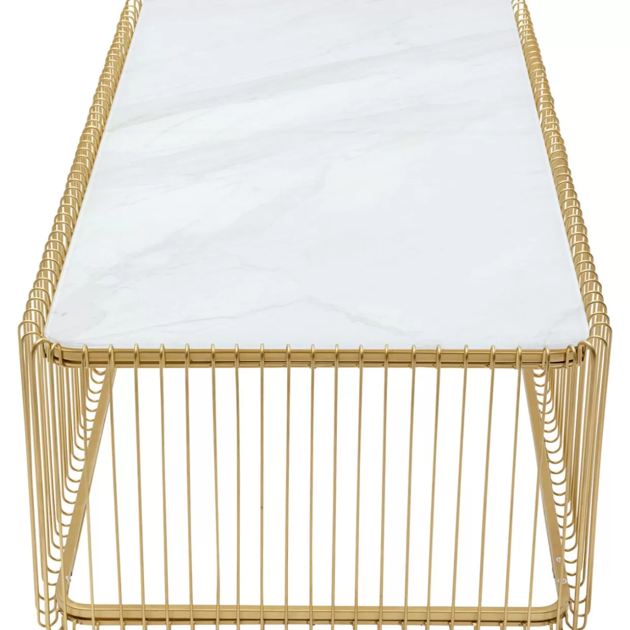 Tavolino Design KARE con Struttura Metallica e Vetro - Piano in Marmo Candido 145x70 cm per Soggiorno