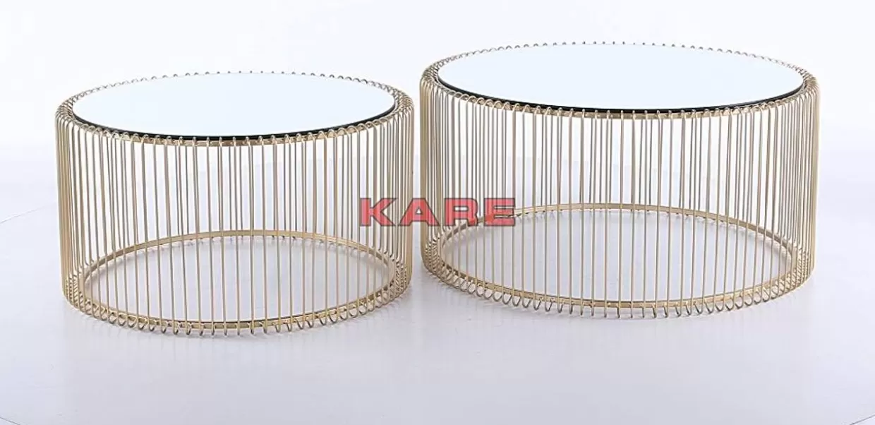 Set Esclusivo di 2 Tavolini Moderni KARE con Intreccio Metallico Ottonato - Design Elegante per Salotto