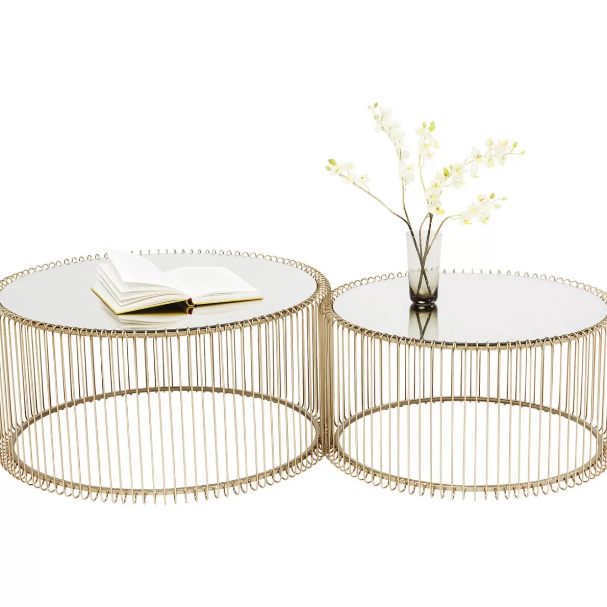 Set Esclusivo di 2 Tavolini Moderni KARE con Intreccio Metallico Ottonato - Design Elegante per Salotto