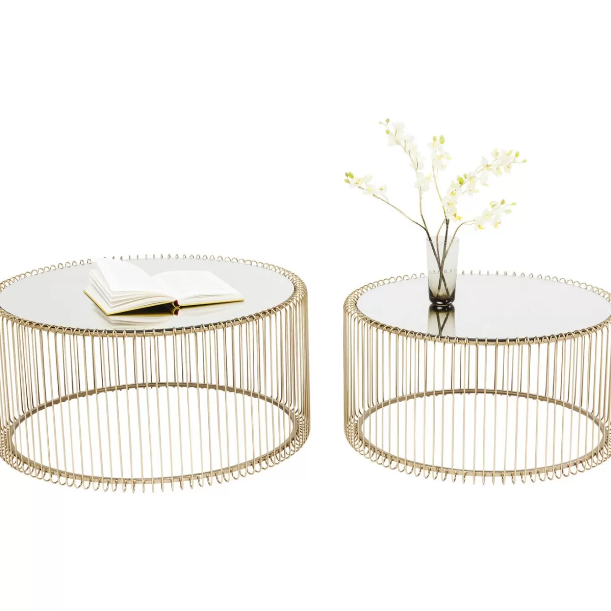 Set Esclusivo di 2 Tavolini Moderni KARE con Intreccio Metallico Ottonato - Design Elegante per Salotto