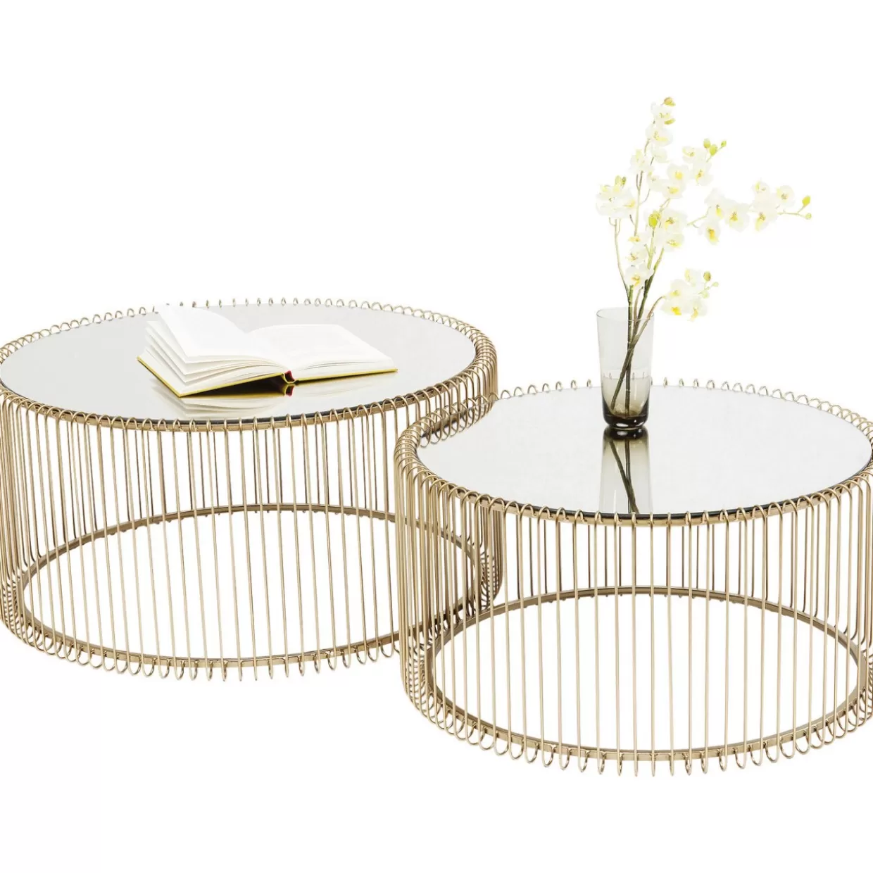 Set Esclusivo di 2 Tavolini Moderni KARE con Intreccio Metallico Ottonato - Design Elegante per Salotto