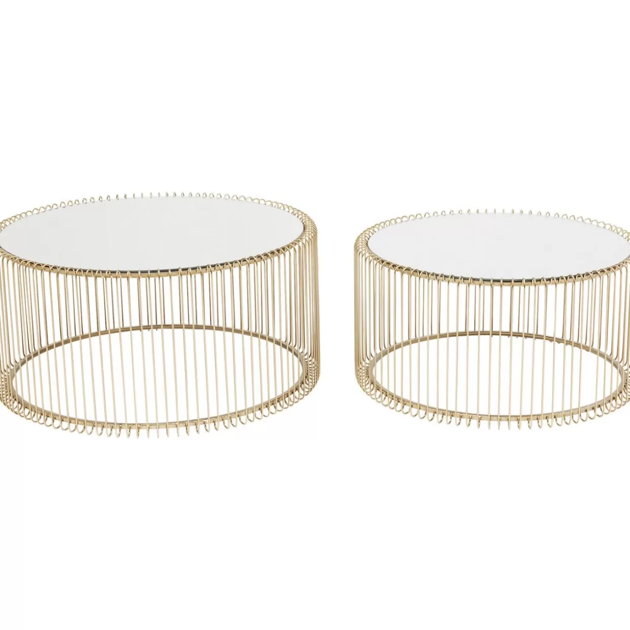 Set Esclusivo di 2 Tavolini Moderni KARE con Intreccio Metallico Ottonato - Design Elegante per Salotto