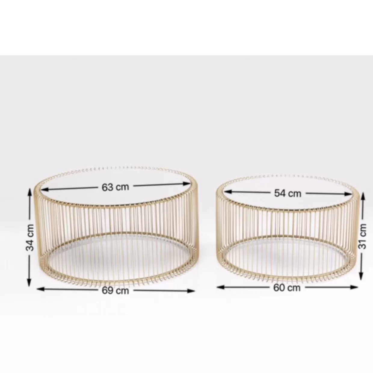 Set Esclusivo di 2 Tavolini Moderni KARE con Intreccio Metallico Ottonato - Design Elegante per Salotto