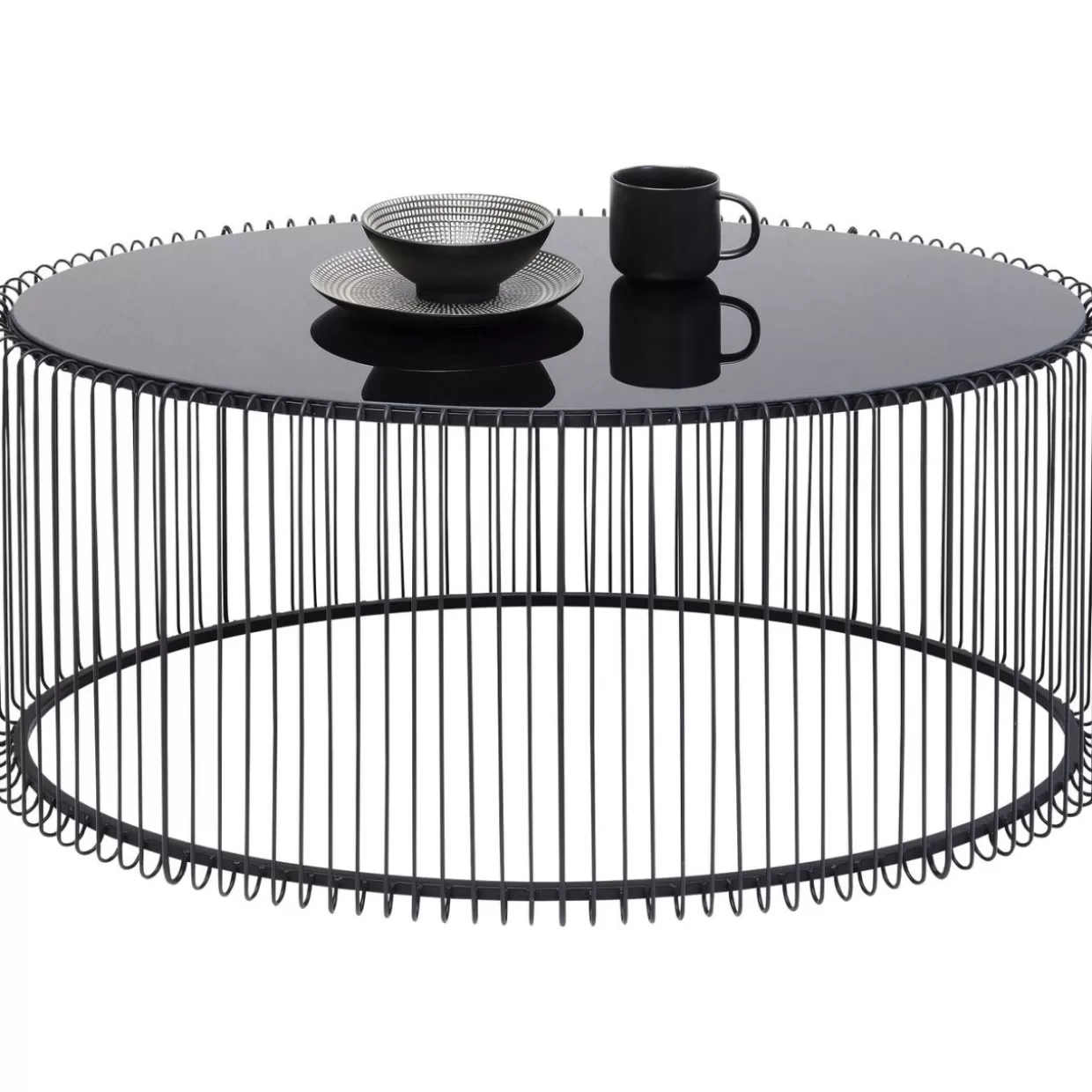 Tavolino da salotto moderno Wire Uno con struttura in filo metallico - Design KARE, finitura nera opaca, dimensioni 60x90 cm, ideale per il soggiorno contemporaneo