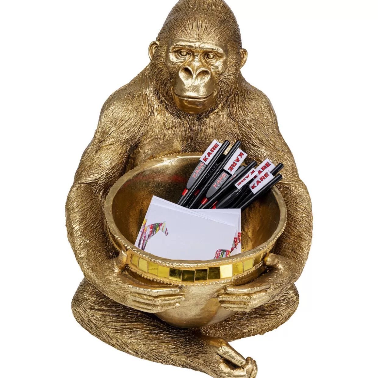 KARE Design - Scultura Gorilla Urban Chic con Ciotola Dorata, Complemento d'Arredo per Sala da Pranzo o Idea Regalo Esclusiva
