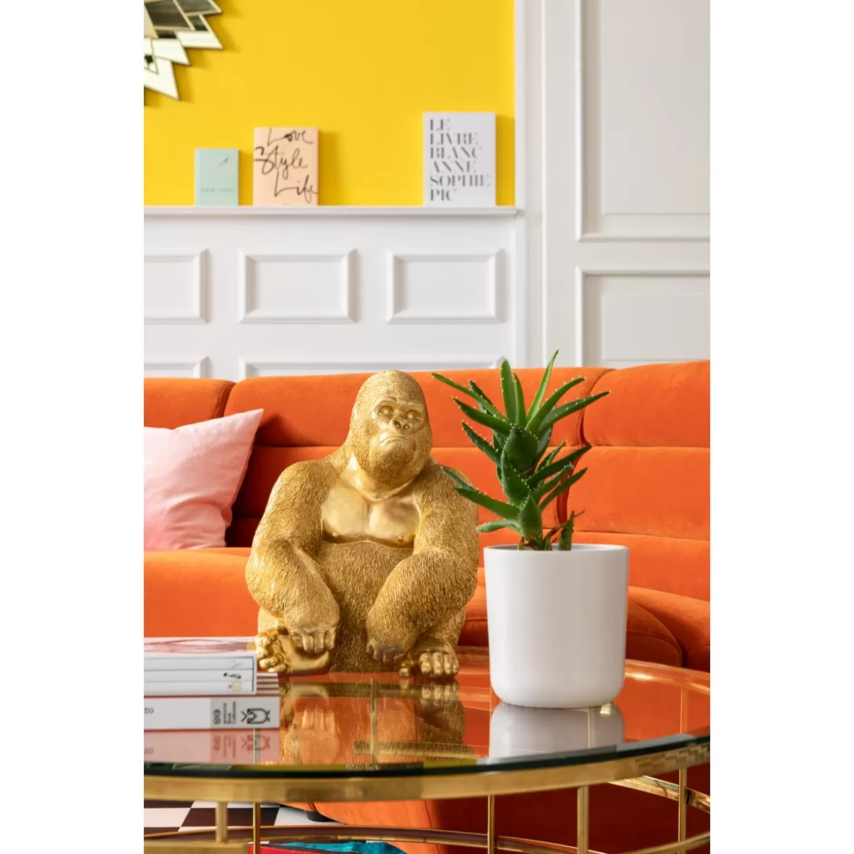 Scultura Moderna Gorilla in Profilo - Decorazione da Collezione in Oro Lucido, Dimensioni Medie by KARE Design Arredamento e Oggettistica