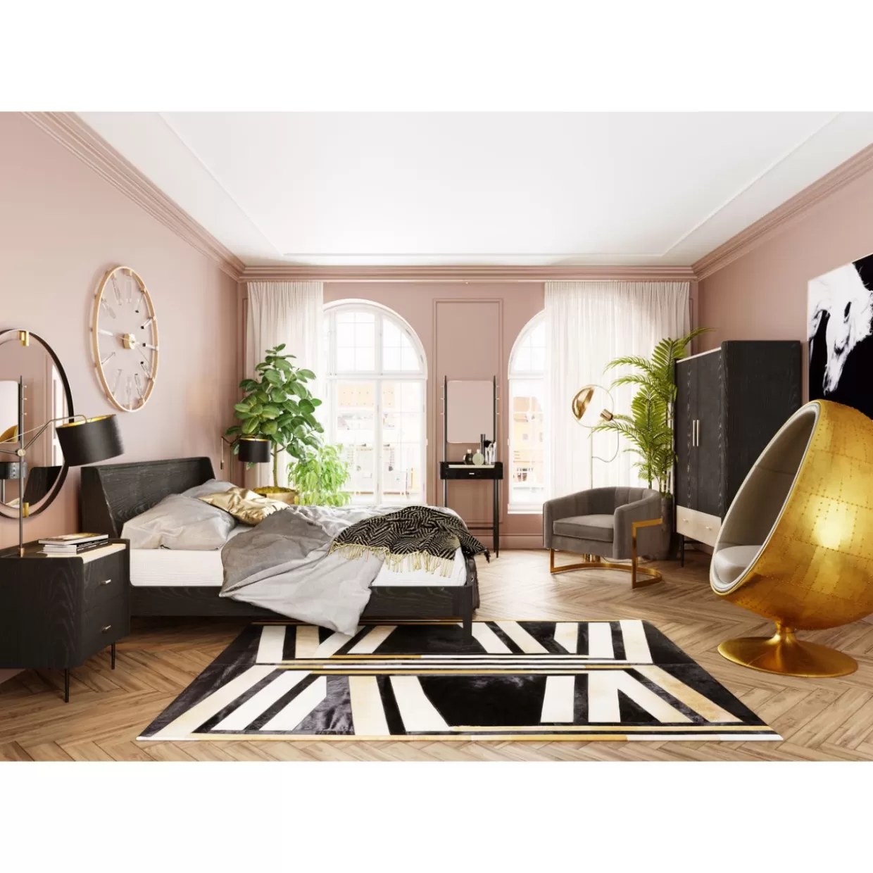 Poltrona Girevole 'Occhio Globale' in Ottone Lucido - Design Esclusivo KARE