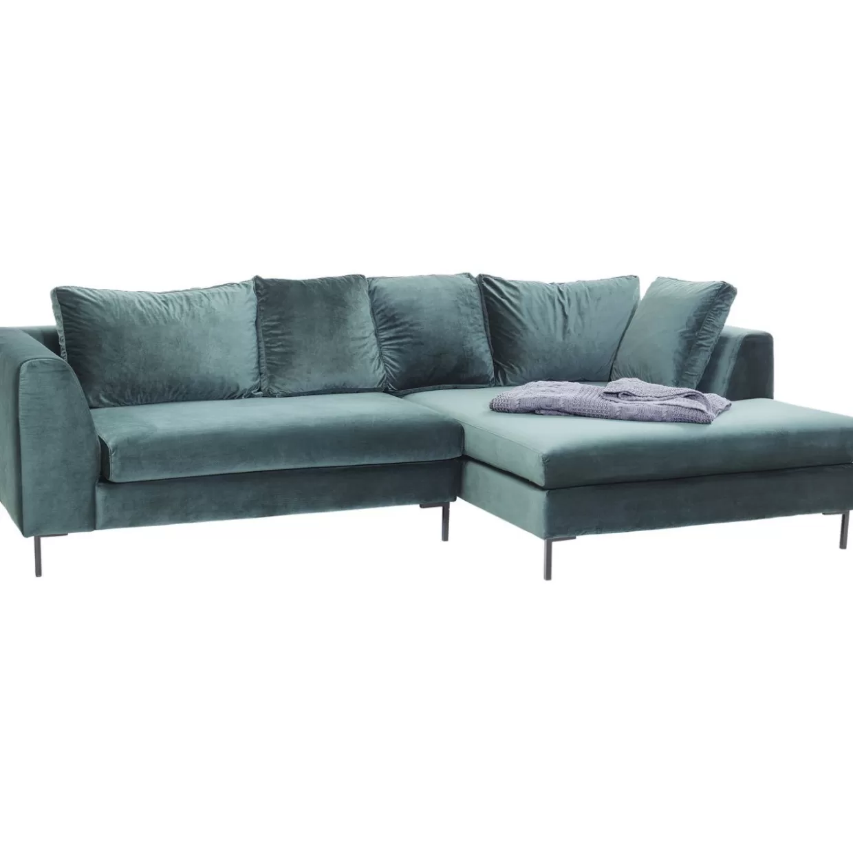 Divano Angolare Gianni in Velluto Verde Scuro con Detagli Nero - Design Moderno e Posizionabile a Destra | KARE Design
