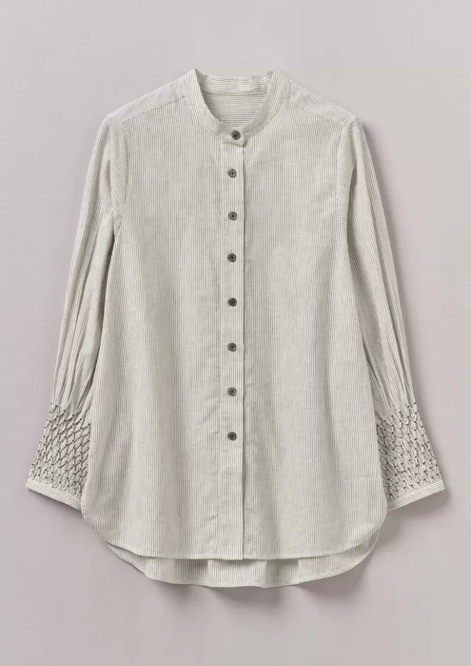 Offerta Lampo: Camicia Femminile in Cotone e Lino con Ricami Artigianali a Righe - Top Elegante con Finiture Artigianali | Abbigliamento Casual e T-Shirt Stilose