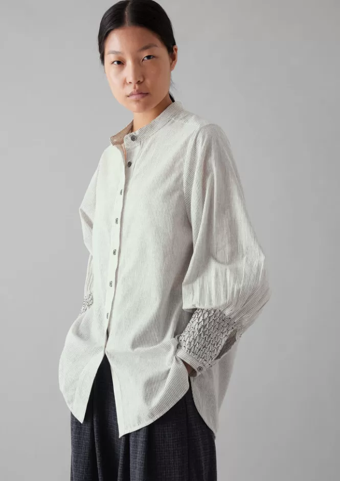 Offerta Lampo: Camicia Femminile in Cotone e Lino con Ricami Artigianali a Righe - Top Elegante con Finiture Artigianali | Abbigliamento Casual e T-Shirt Stilose