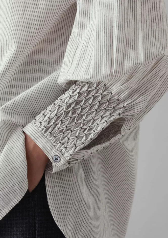 Offerta Lampo: Camicia Femminile in Cotone e Lino con Ricami Artigianali a Righe - Top Elegante con Finiture Artigianali | Abbigliamento Casual e T-Shirt Stilose