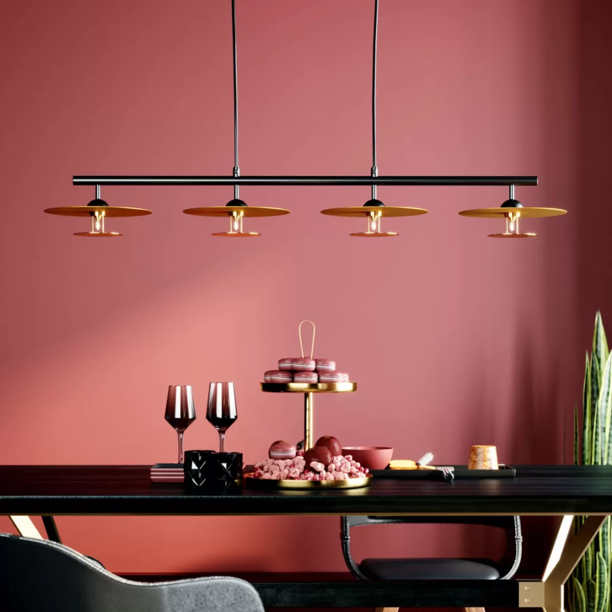 Lampada a Sospensione KARE Design | Illuminazione Elegante Disc Quattro per Tavoli da Pranzo - Design Contemporaneo con 4 Luci Sospese