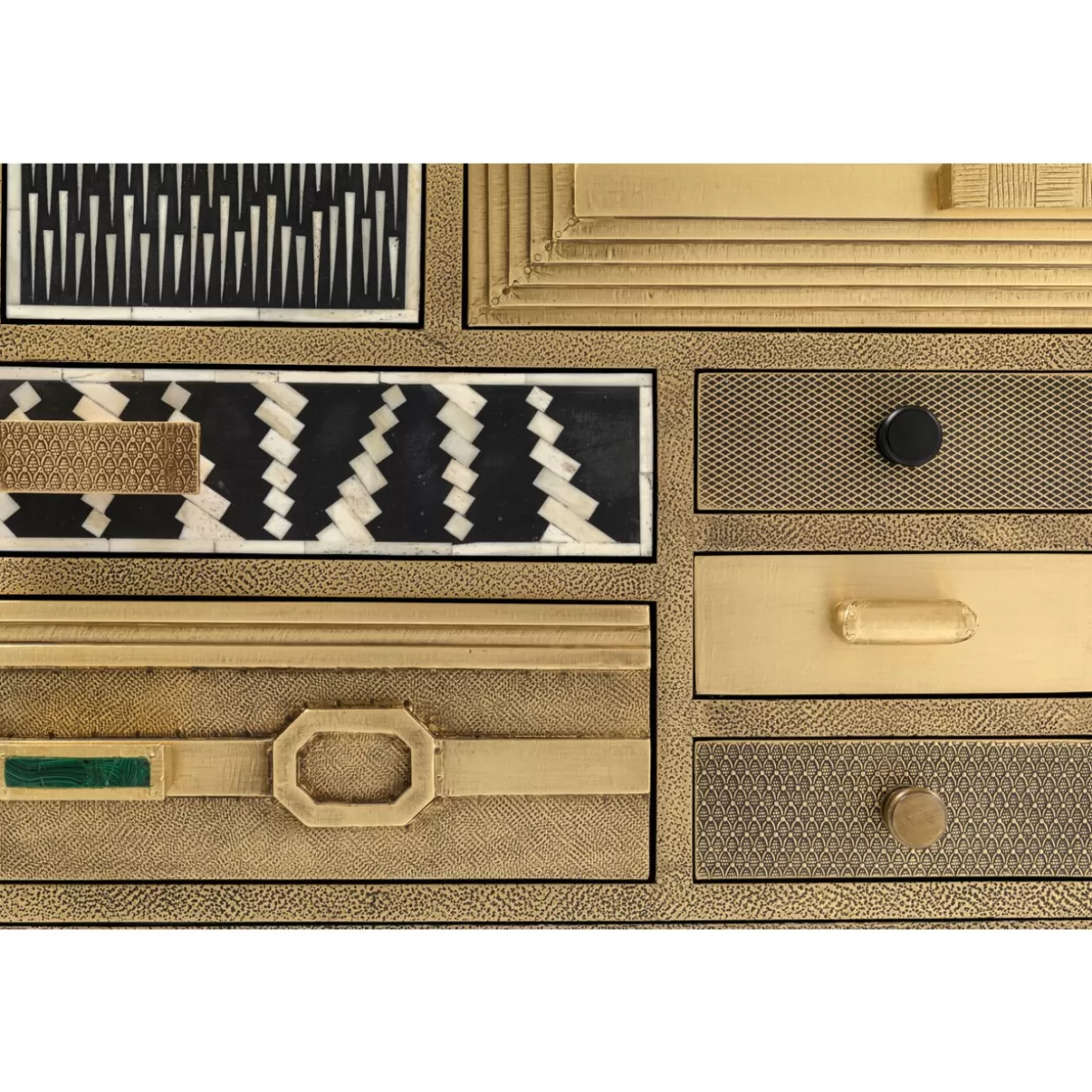 KARE Design - Comò Alto Chalet Dorato con 13 Ante, Credenza Elegante per Soggiorno o Camera da Letto