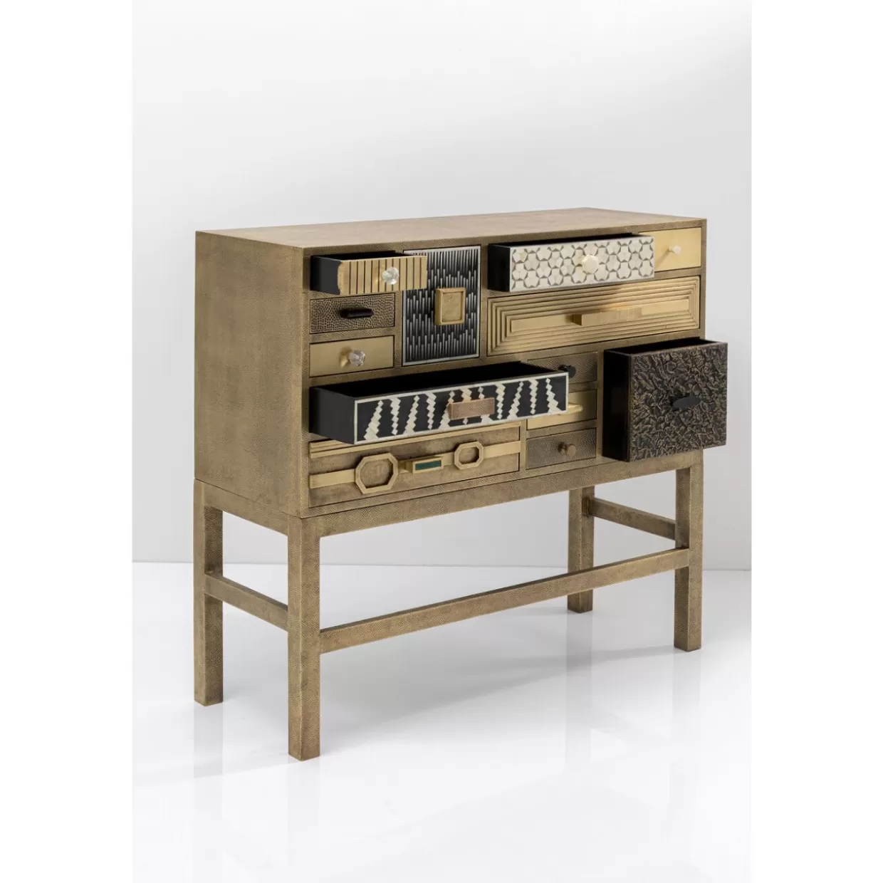 KARE Design - Comò Alto Chalet Dorato con 13 Ante, Credenza Elegante per Soggiorno o Camera da Letto