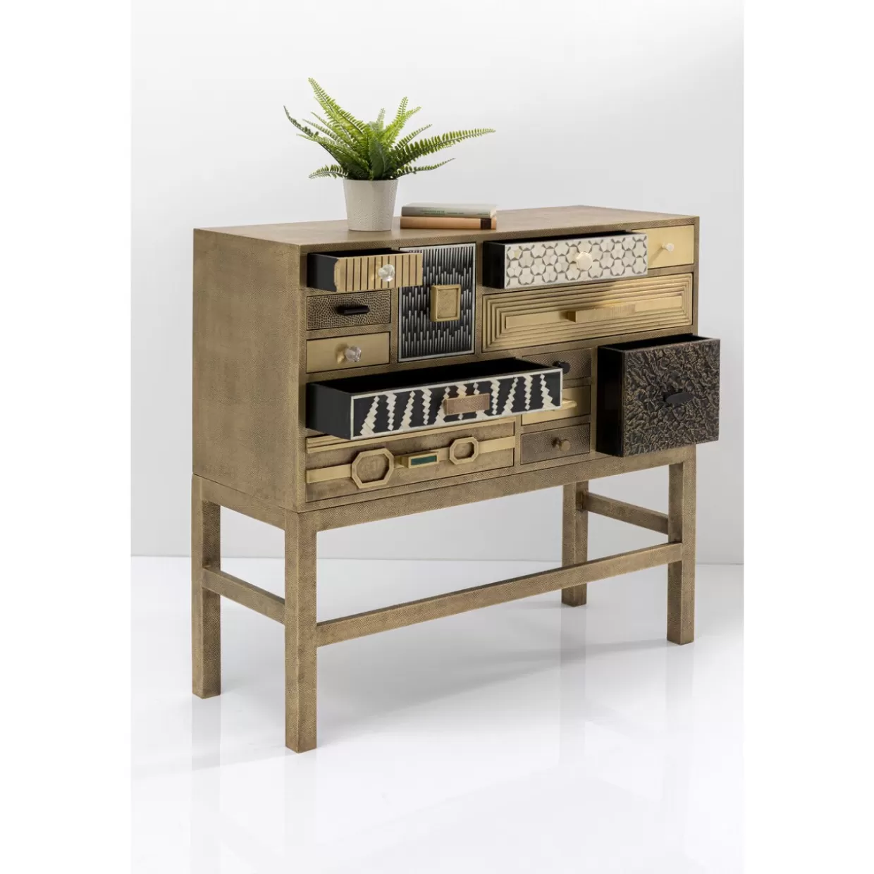 KARE Design - Comò Alto Chalet Dorato con 13 Ante, Credenza Elegante per Soggiorno o Camera da Letto