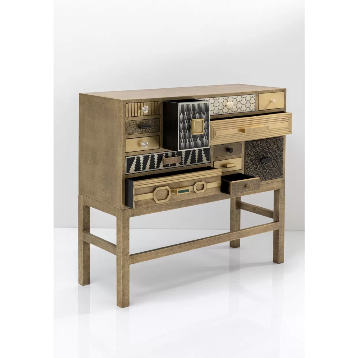KARE Design - Comò Alto Chalet Dorato con 13 Ante, Credenza Elegante per Soggiorno o Camera da Letto