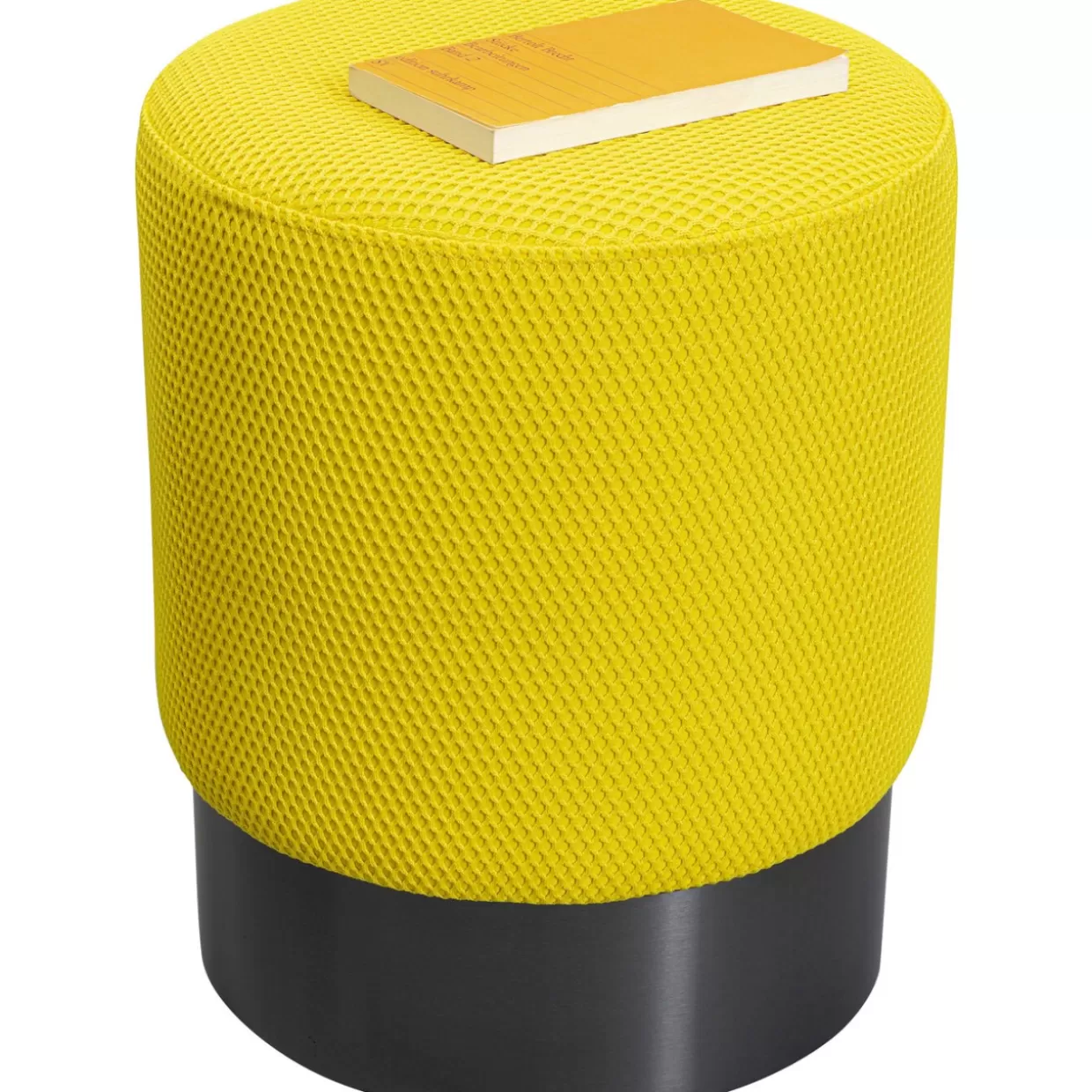 KARE Design - Panchetta con Pouf Jody, Rivestimento in Mesh Bicolore Nero/Giallo, Diametro 35 cm