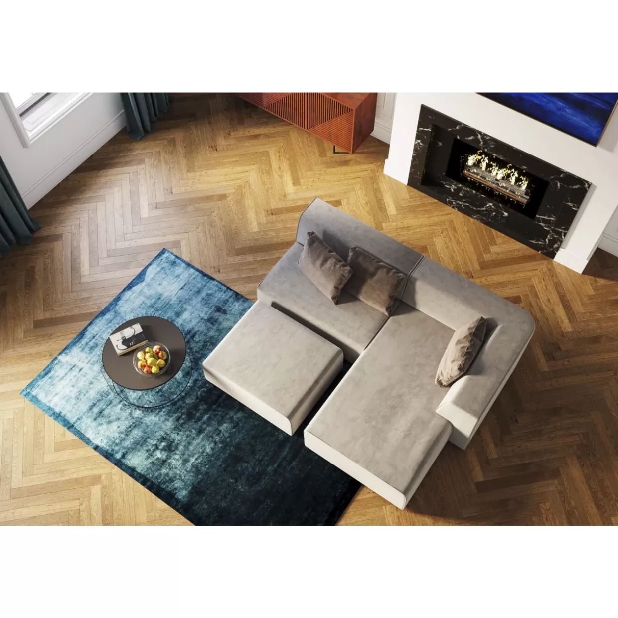 KARE Design Divano Modulare Infinity con Pouf Sinistro - Sistema Componibile in Tessuto Grigio Antracite, Design Moderno e Confortevole per Salotto