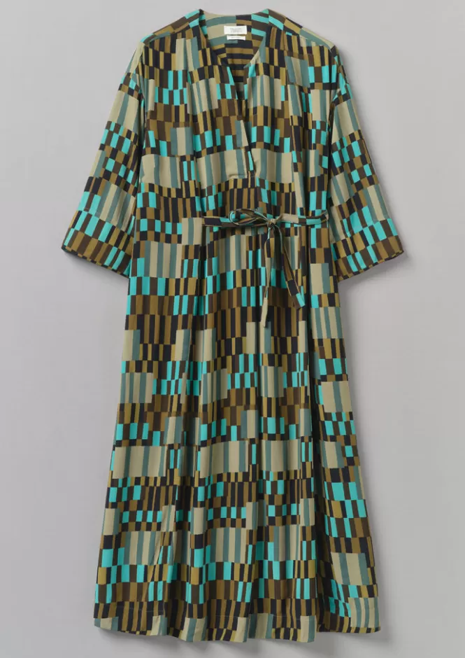 Abito Donna con Fantasia Quadri Irregolari - Vestito Stilizzato con Nodo Frontale e Linea Asimmetrica, Novità Stagione