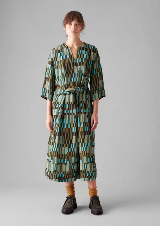 Abito Donna con Fantasia Quadri Irregolari - Vestito Stilizzato con Nodo Frontale e Linea Asimmetrica, Novità Stagione