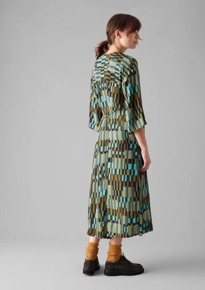 Abito Donna con Fantasia Quadri Irregolari - Vestito Stilizzato con Nodo Frontale e Linea Asimmetrica, Novità Stagione
