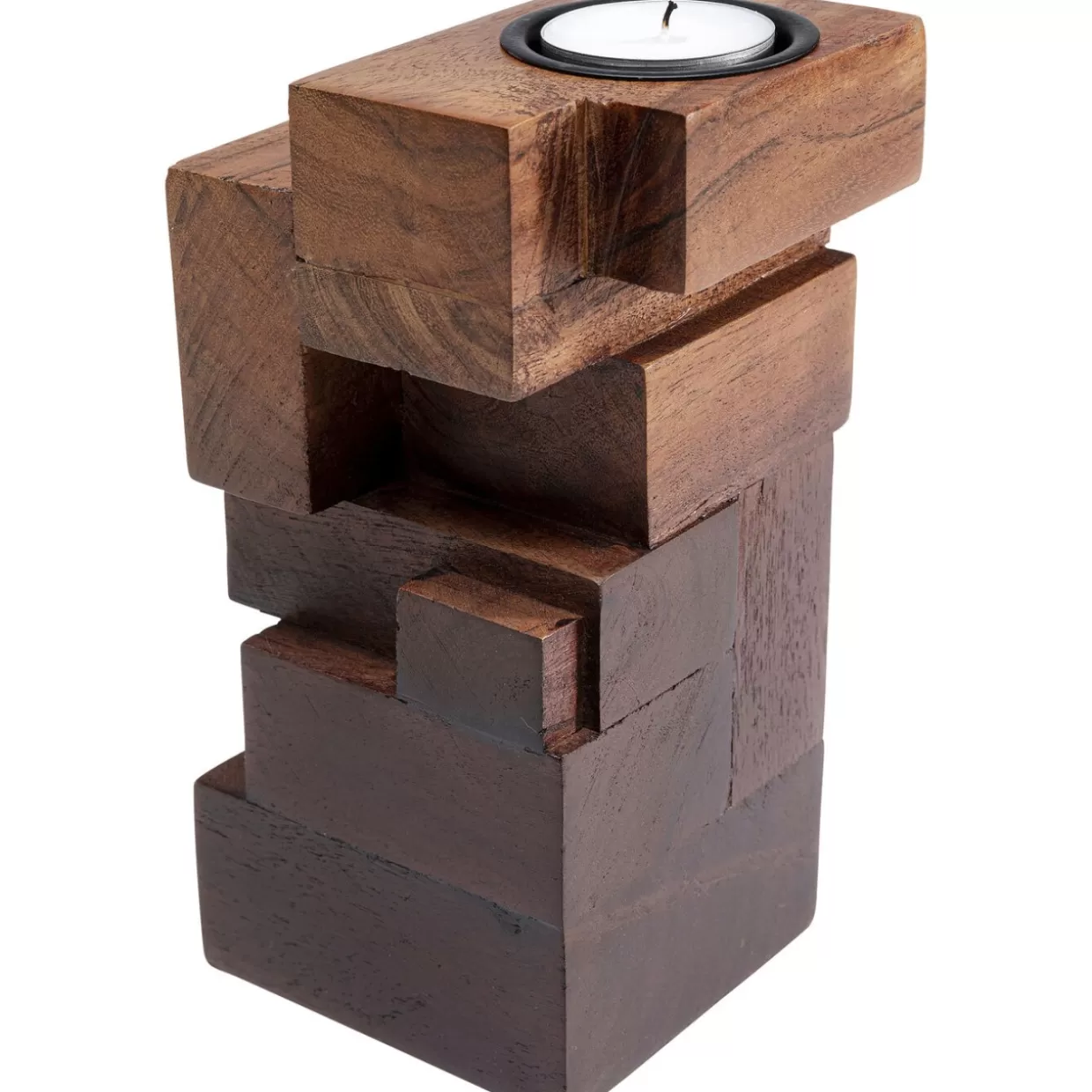 Portacandele in Legno Stile Tetris - KARE Design Decorazione Moderna con Lanterna, 31 cm per Atmosfera Accogliente