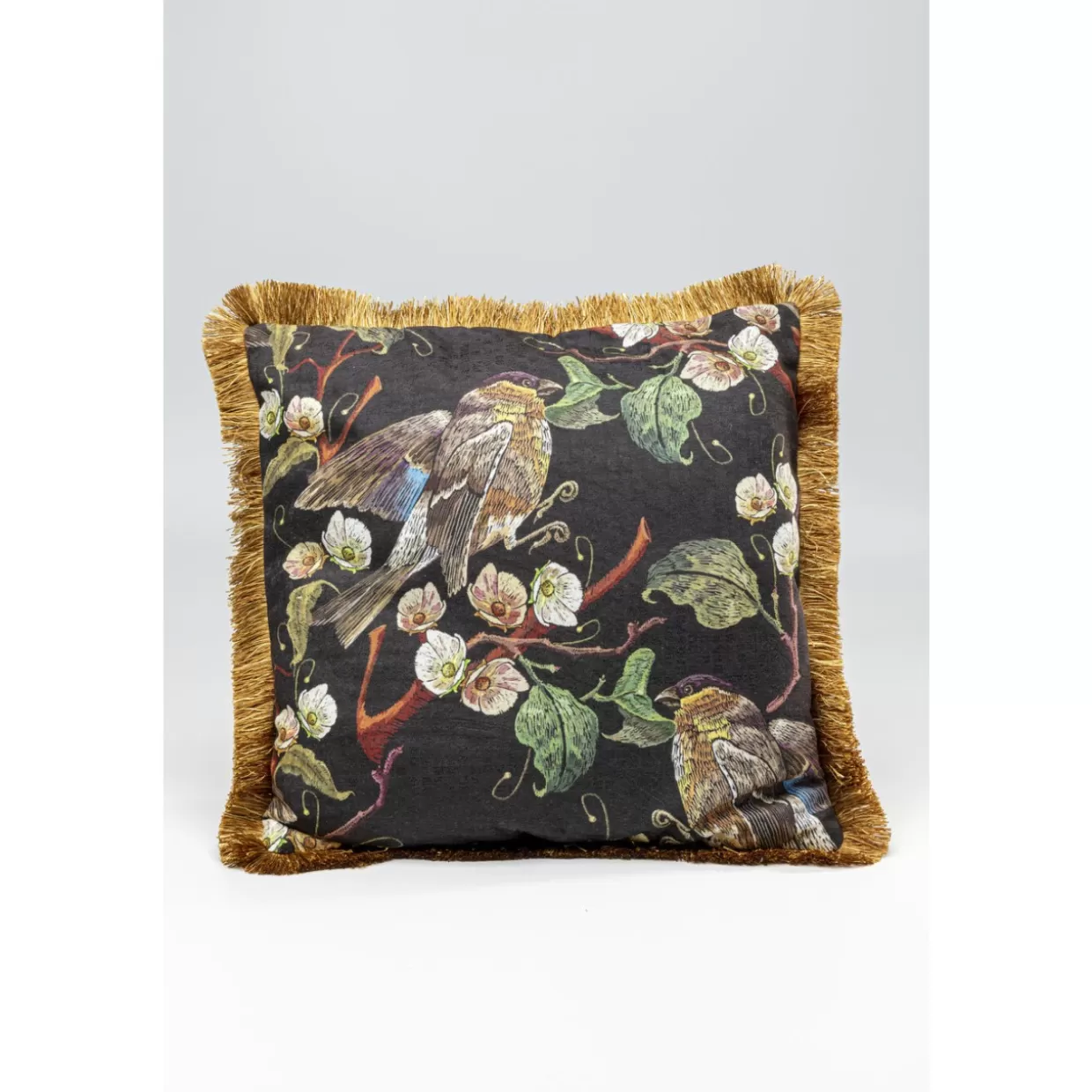 Cuscino Decorativo KARE con Frangia e Motivi Uccelli - Arredo Moderno 45x45 cm