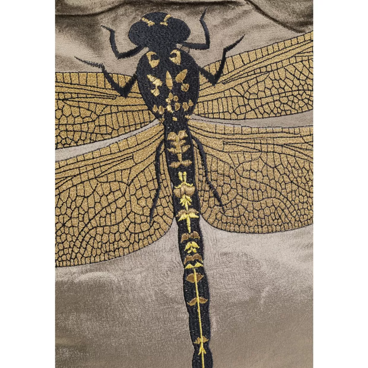 KARE Design Cuscino Decorativo Libellula con Riflessi Dorati, Marrone Elegante, 40x40 cm