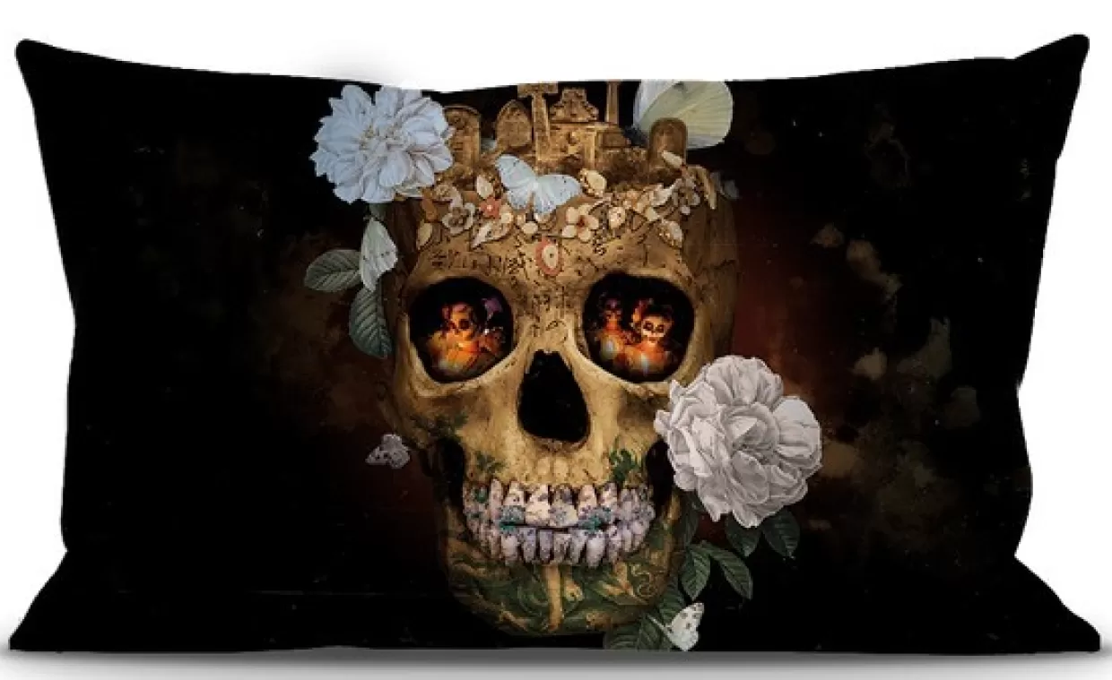 Fodera per Cuscino 40x65 cm con Ricamo Teschio - Stile Memento Mori per Arredamento Dark Chic | KARE Design Decor & Regali