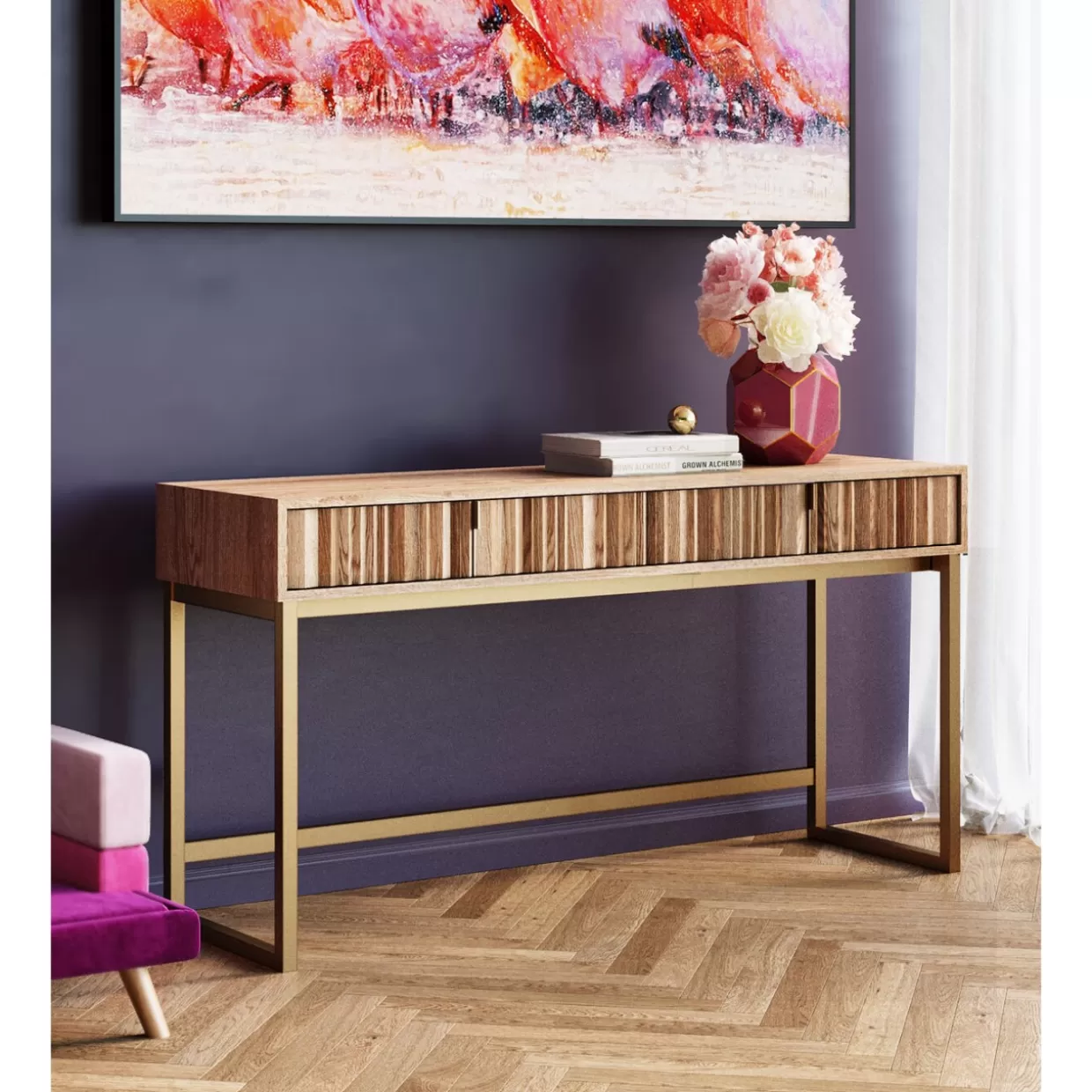KARE Design - Credenza e Console Moderna con Design Concertina in Legno Naturale, Dimensioni 136x40 cm