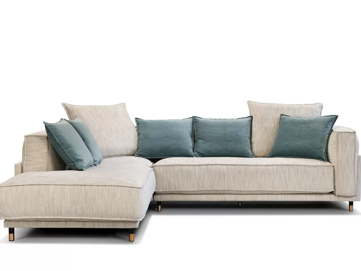 Divano angolare modulare Lamal di KARE Design - configurazione con 2 braccioli, rivestimento Notte 01 e dettagli Metis 16