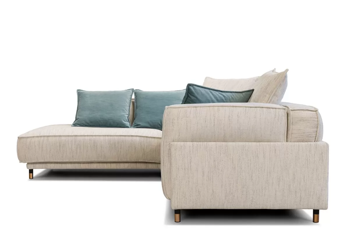 Divano angolare modulare Lamal di KARE Design - configurazione con 2 braccioli, rivestimento Notte 01 e dettagli Metis 16